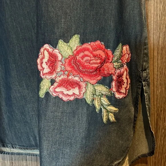 Speed Control Denim Chambray Rose T Shirt Dress - Picture 3 of 7